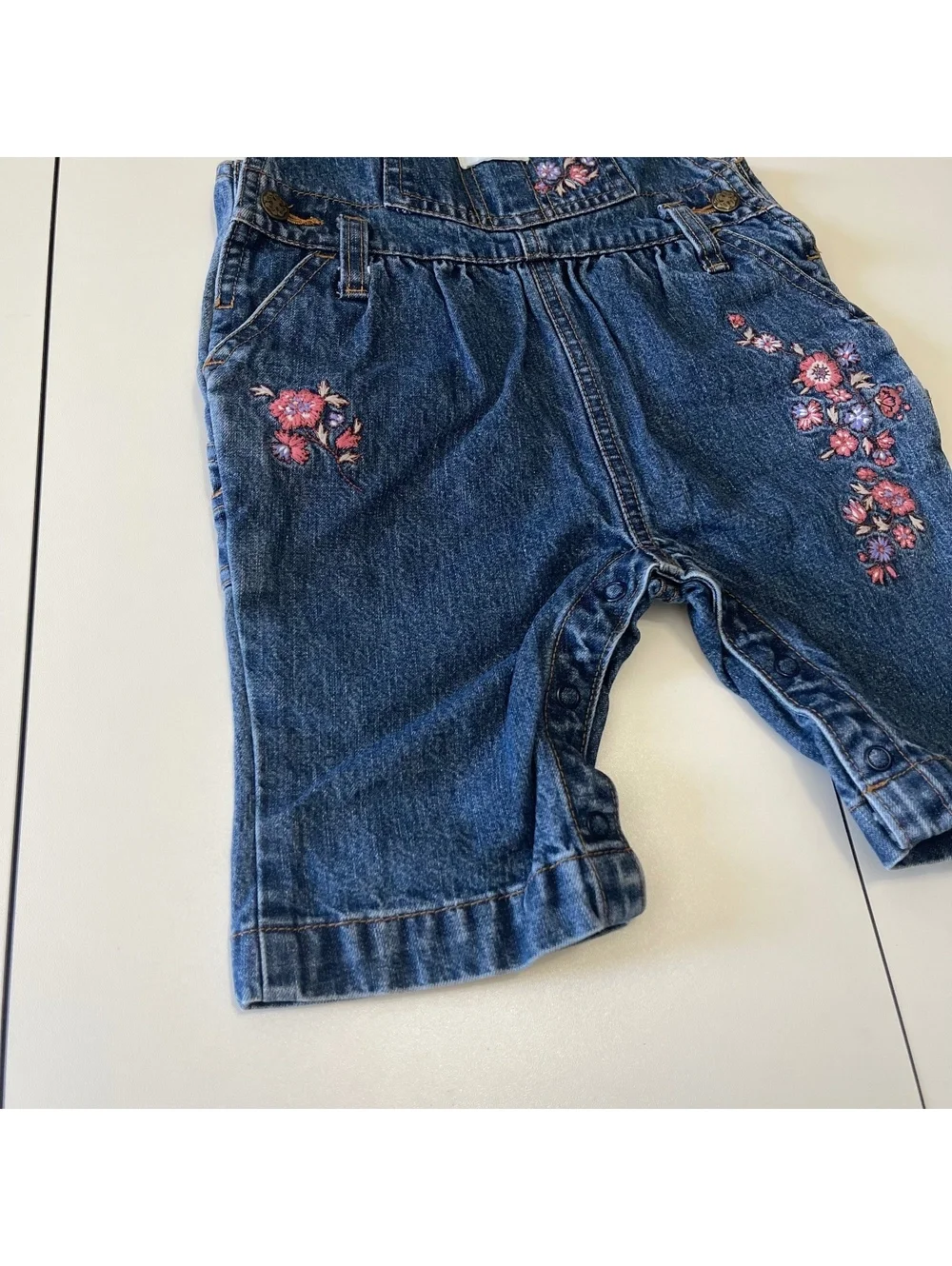 Vintage Oshkosh Baby Girl's Size 3/6m Floral Denim Overalls
